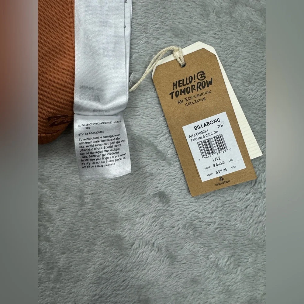 Billabong Tanlines Ceci Triangle Bikini Top sz large new with tags  MSRP $69.95 - Picture 5 of 10